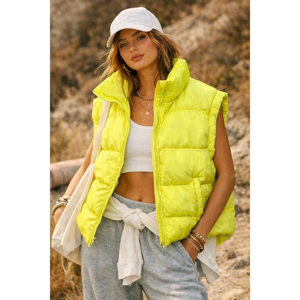 Free People FP Movement In A Bubble Puffer Vest in Sour Citrus | Size L | NWT